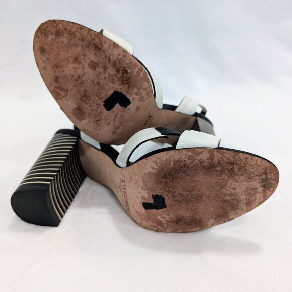 L'AGENCE Contrast Striped Heel Sandals 7.5 Black White Criss Cross Straps - Picture 11 of 12